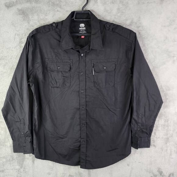 Mens Black Ecko Unltd Shirt Long Sleeve Button-Up Front Pockets Size 2XL - Picture 2 of 13